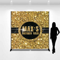 Lofaris Custom Birthday Backdrop Gold Glitz Sequin Pattern Black Circle Logo Personalized Party Background