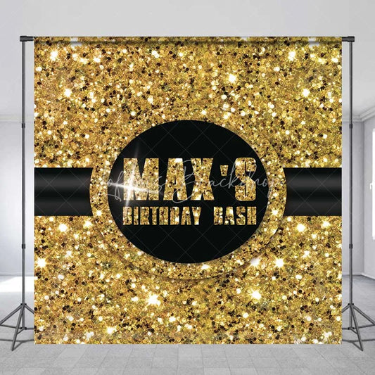 Lofaris Custom Birthday Backdrop Gold Glitz Sequin Pattern Black Circle Logo Personalized Party Background