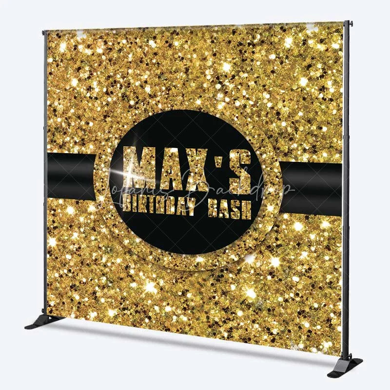 Lofaris Custom Birthday Backdrop Gold Glitz Sequin Pattern Black Circle Logo Personalized Party Background