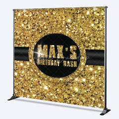 Lofaris Custom Birthday Backdrop Gold Glitz Sequin Pattern Black Circle Logo Personalized Party Background