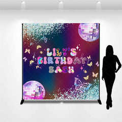Lofaris Custom Birthday Backdrop Groovy Disco Ball Butterfly Tie Dye Neon Party Decoration