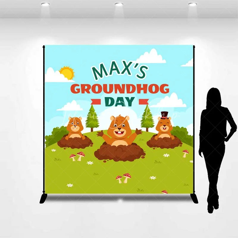 Lofaris Custom Birthday Backdrop Groundhog Day Cartoon Animals Green Grass Party Decor