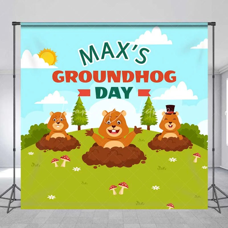 Lofaris Custom Birthday Backdrop Groundhog Day Cartoon Animals Green Grass Party Decor