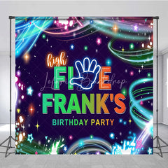 Lofaris Custom Birthday Backdrop High Five Neon Glow Party 5th Paint Splatter Photo Booth Props