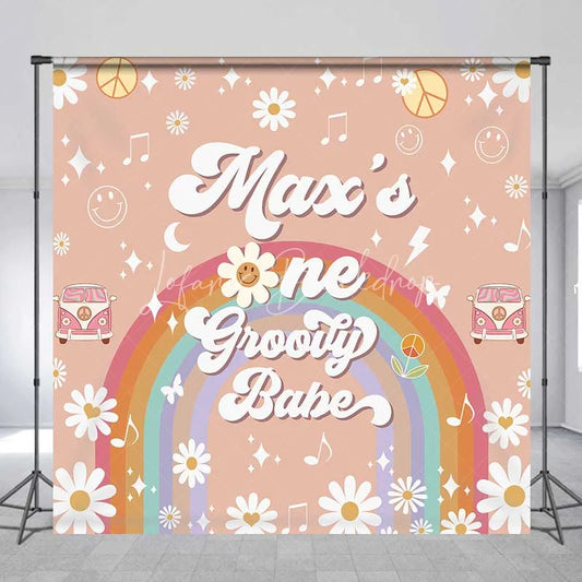 Lofaris Custom Birthday Backdrop One Groovy Babe Personalize Name Retro Daisy Flower Rainbow Background Girls 1st Bday Decor