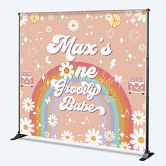 Lofaris Custom Birthday Backdrop One Groovy Babe Personalize Name Retro Daisy Flower Rainbow Background Girls 1st Bday Decor