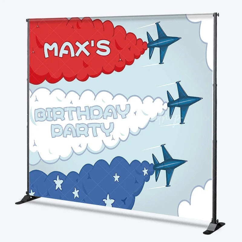 Lofaris Custom Birthday Backdrop Personalized Airplane Fighter Jet Smoke Trails Party Decor
