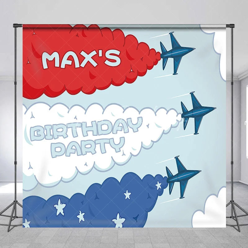 Lofaris Custom Birthday Backdrop Personalized Airplane Fighter Jet Smoke Trails Party Decor