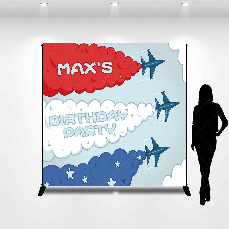 Lofaris Custom Birthday Backdrop Personalized Airplane Fighter Jet Smoke Trails Party Decor