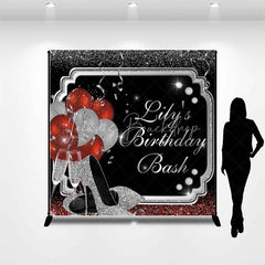 Lofaris Custom Birthday Backdrop Personalized Silver Glitter Red Balloons Sparkling High Heels