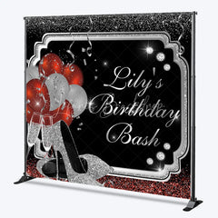Lofaris Custom Birthday Backdrop Personalized Silver Glitter Red Balloons Sparkling High Heels