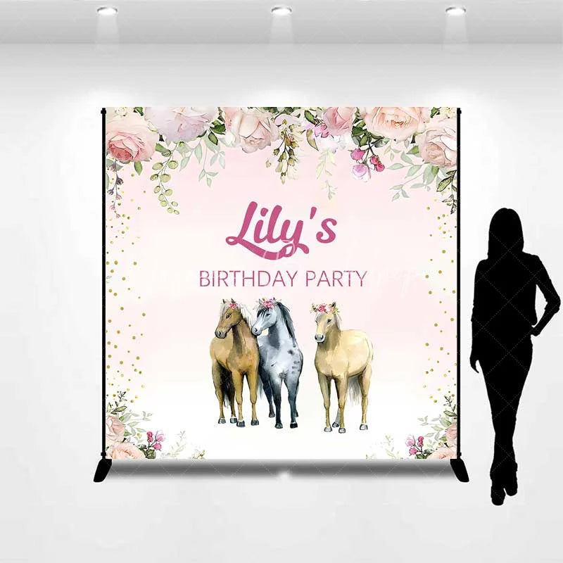 Lofaris Custom Birthday Backdrop Pink Floral Horse Farm Animals Photography Background