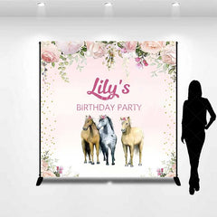 Lofaris Custom Birthday Backdrop Pink Floral Horse Farm Animals Photography Background