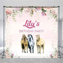 Lofaris Custom Birthday Backdrop Pink Floral Horse Farm Animals Photography Background