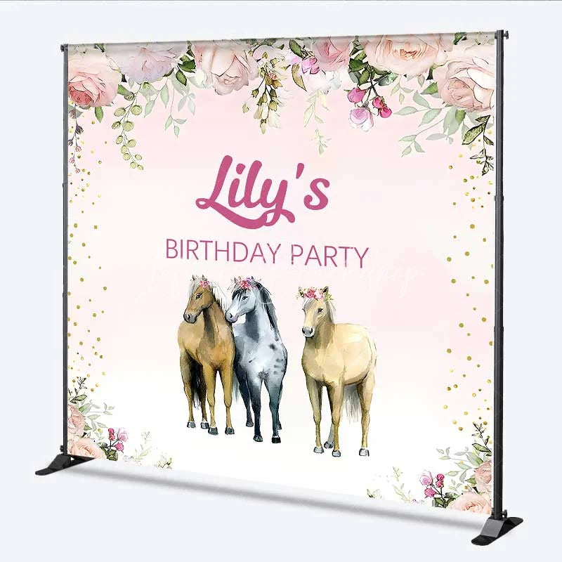 Lofaris Custom Birthday Backdrop Pink Floral Horse Farm Animals Photography Background