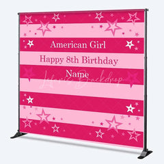 Lofaris Custom Birthday Backdrop Pink Stars and Stripes Doll Theme Party Decoration
