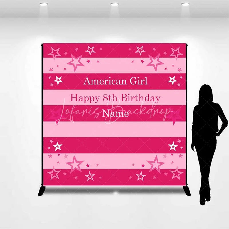 Lofaris Custom Birthday Backdrop Pink Stars and Stripes Doll Theme Party Decoration