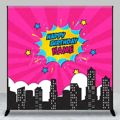 Lofaris Custom Birthday Backdrop Pink Superhero Comic Book Pop Art City Skyline Decor