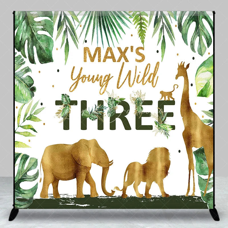 Lofaris Custom Birthday Backdrop Safari Animals Gold Jungle Leaves Background Personalized Name Age Wild Party Decoration
