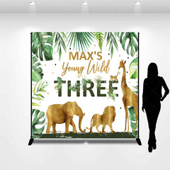 Lofaris Custom Birthday Backdrop Safari Animals Gold Jungle Leaves Background Personalized Name Age Wild Party Decoration
