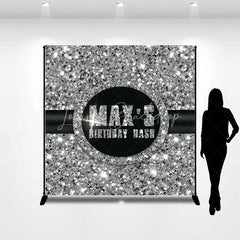 Lofaris Custom Birthday Backdrop Silver Glitz Sequin Pattern Black Circle Logo Personalized Party Background