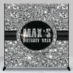 Lofaris Custom Birthday Backdrop Silver Glitz Sequin Pattern Black Circle Logo Personalized Party Background