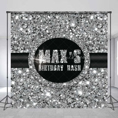 Lofaris Custom Birthday Backdrop Silver Glitz Sequin Pattern Black Circle Logo Personalized Party Background