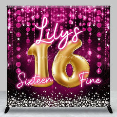 Lofaris Custom Birthday Backdrop Sweet 16 Pink Glitter Gold Balloons Personalized Name Decor