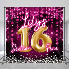 Lofaris Custom Birthday Backdrop Sweet 16 Pink Glitter Gold Balloons Personalized Name Decor
