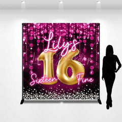 Lofaris Custom Birthday Backdrop Sweet 16 Pink Glitter Gold Balloons Personalized Name Decor