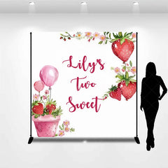 Lofaris Custom Birthday Backdrop Two Sweet Strawberry Pink Floral Red Fruit Party Decoration