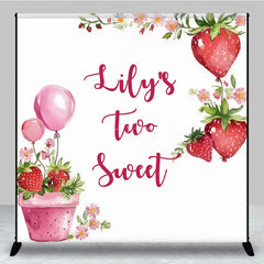 Lofaris Custom Birthday Backdrop Two Sweet Strawberry Pink Floral Red Fruit Party Decoration