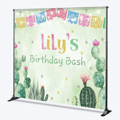 Lofaris Custom Birthday Backdrop with Colorful Papel Picado Banners Desert Cacti and Stars Theme for Party
