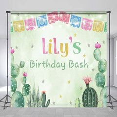 Lofaris Custom Birthday Backdrop with Colorful Papel Picado Banners Desert Cacti and Stars Theme for Party