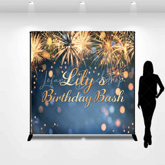 Lofaris Custom Birthday Backdrop with Golden Fireworks and Bokeh Lights Personalized Celebration Party Decor