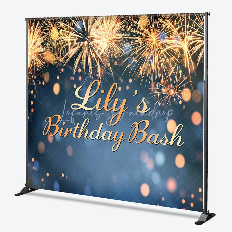 Lofaris Custom Birthday Backdrop with Golden Fireworks and Bokeh Lights Personalized Celebration Party Decor
