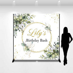 Lofaris Custom Birthday Bash Backdrop Elegant Gold and Greenery Wreath Personalized Eucalyptus Leaves Photo Prop Decor