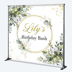 Lofaris Custom Birthday Bash Backdrop Elegant Gold and Greenery Wreath Personalized Eucalyptus Leaves Photo Prop Decor