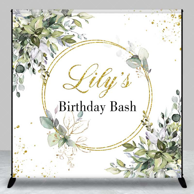 Lofaris Custom Birthday Bash Backdrop Elegant Gold and Greenery Wreath Personalized Eucalyptus Leaves Photo Prop Decor