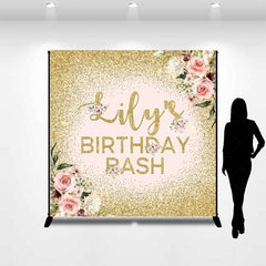 Lofaris Custom Birthday Bash Backdrop for Her Elegant Pink and Gold Glitter Floral Personalized Welcome Party Photo Prop