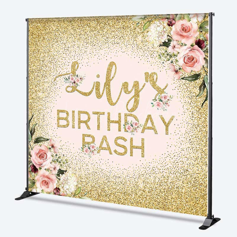 Lofaris Custom Birthday Bash Backdrop for Her Elegant Pink and Gold Glitter Floral Personalized Welcome Party Photo Prop
