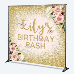 Lofaris Custom Birthday Bash Backdrop for Her Elegant Pink and Gold Glitter Floral Personalized Welcome Party Photo Prop