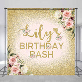 Lofaris Custom Birthday Bash Backdrop for Her Elegant Pink and Gold Glitter Floral Personalized Welcome Party Photo Prop