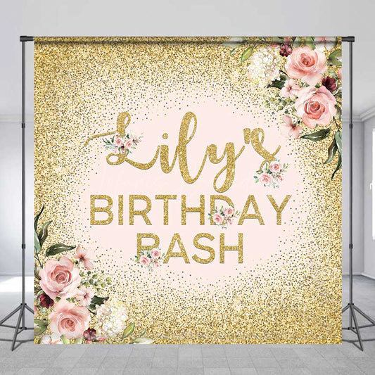 Lofaris Custom Birthday Bash Backdrop for Her Elegant Pink and Gold Glitter Floral Personalized Welcome Party Photo Prop