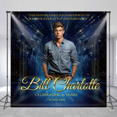 Lofaris Custom Birthday or Anniversary Photo Backdrop for Him Elegant Stage with Spotlights Personalized Milestone Decor
