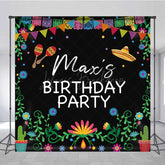 Lofaris Custom Birthday Party Backdrop Colorful Mexican Fiesta and Cactus Banner Personalized Sombrero Maracas Decor