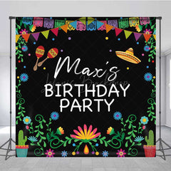 Lofaris Custom Birthday Party Backdrop Colorful Mexican Fiesta and Cactus Banner Personalized Sombrero Maracas Decor