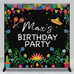Lofaris Custom Birthday Party Backdrop Colorful Mexican Fiesta and Cactus Banner Personalized Sombrero Maracas Decor