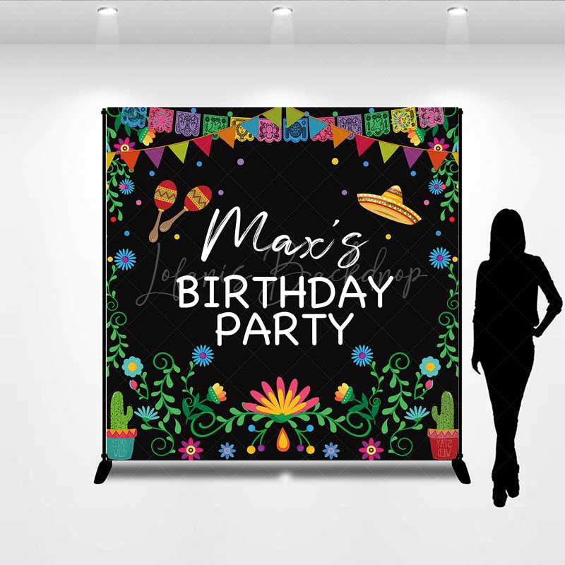 Lofaris Custom Birthday Party Backdrop Colorful Mexican Fiesta and Cactus Banner Personalized Sombrero Maracas Decor
