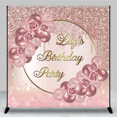 Lofaris Custom Birthday Party Backdrop Elegant Rose Gold Balloons and Glitter Personalized Sweet 16 Photo Prop Banner